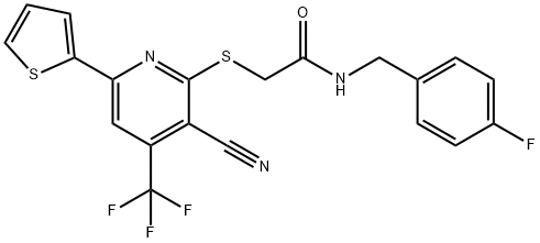 2-{[3-cyano-6-(2-thienyl)-4-(trifluoromethyl)-2-pyridinyl]sulfanyl}-N-(4-fluorobenzyl)acetamide 化学構造式