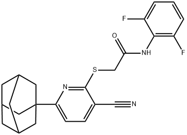 2-{[6-(1-adamantyl)-3-cyano-2-pyridinyl]sulfanyl}-N-(2,6-difluorophenyl)acetamide 结构式