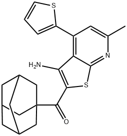1-adamantyl[3-amino-6-methyl-4-(2-thienyl)thieno[2,3-b]pyridin-2-yl]methanone 化学構造式