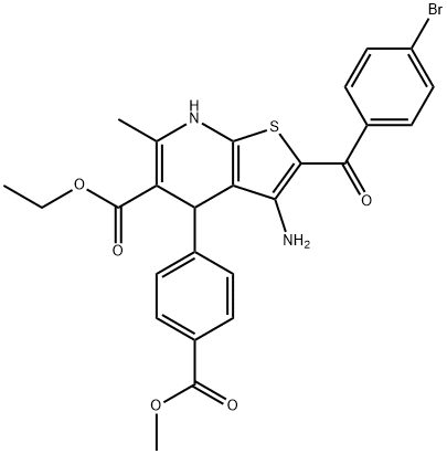 ethyl 3-amino-2-(4-bromobenzoyl)-4-[4-(methoxycarbonyl)phenyl]-6-methyl-4,7-dihydrothieno[2,3-b]pyridine-5-carboxylate 化学構造式