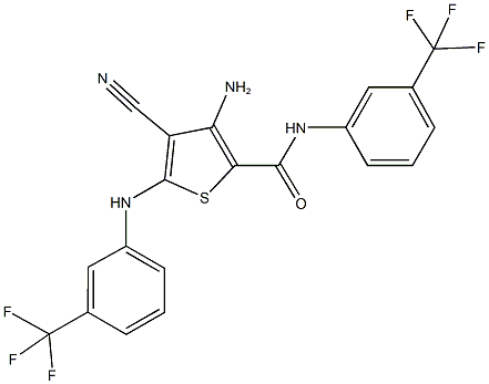 3-amino-4-cyano-5-[3-(trifluoromethyl)anilino]-N-[3-(trifluoromethyl)phenyl]-2-thiophenecarboxamide Struktur