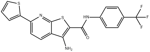 3-amino-6-(2-thienyl)-N-[4-(trifluoromethyl)phenyl]thieno[2,3-b]pyridine-2-carboxamide 结构式