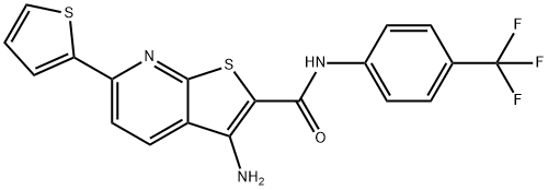 3-amino-6-(2-thienyl)-N-[4-(trifluoromethyl)phenyl]thieno[2,3-b]pyridine-2-carboxamide Struktur