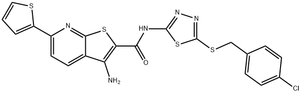 3-amino-N-{5-[(4-chlorobenzyl)sulfanyl]-1,3,4-thiadiazol-2-yl}-6-(2-thienyl)thieno[2,3-b]pyridine-2-carboxamide 结构式