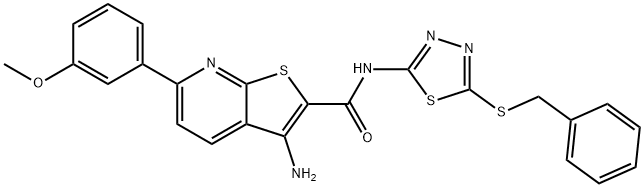 3-amino-N-[5-(benzylsulfanyl)-1,3,4-thiadiazol-2-yl]-6-(3-methoxyphenyl)thieno[2,3-b]pyridine-2-carboxamide,445267-97-0,结构式