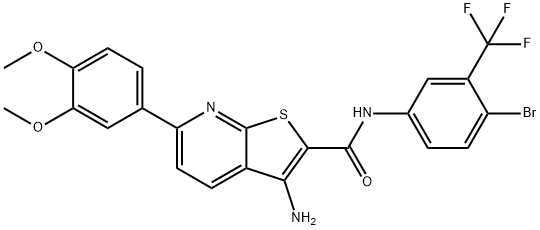 3-amino-N-[4-bromo-3-(trifluoromethyl)phenyl]-6-(3,4-dimethoxyphenyl)thieno[2,3-b]pyridine-2-carboxamide 结构式