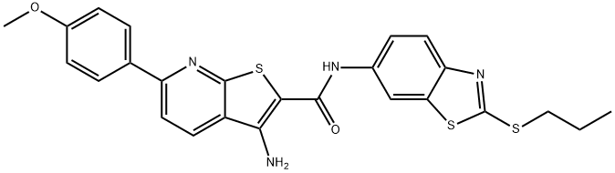3-amino-6-(4-methoxyphenyl)-N-[2-(propylsulfanyl)-1,3-benzothiazol-6-yl]thieno[2,3-b]pyridine-2-carboxamide Structure