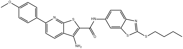 3-amino-N-[2-(butylsulfanyl)-1,3-benzothiazol-6-yl]-6-(4-methoxyphenyl)thieno[2,3-b]pyridine-2-carboxamide Structure