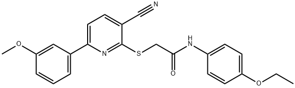 2-{[3-cyano-6-(3-methoxyphenyl)-2-pyridinyl]sulfanyl}-N-(4-ethoxyphenyl)acetamide 结构式