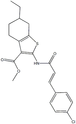 methyl 2-{[3-(4-chlorophenyl)acryloyl]amino}-6-ethyl-4,5,6,7-tetrahydro-1-benzothiophene-3-carboxylate 化学構造式