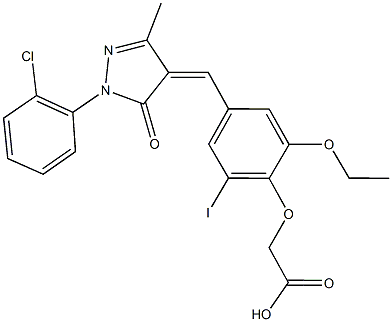 (4-{[1-(2-chlorophenyl)-3-methyl-5-oxo-1,5-dihydro-4H-pyrazol-4-ylidene]methyl}-2-ethoxy-6-iodophenoxy)acetic acid,445285-59-6,结构式