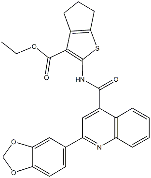 ethyl 2-({[2-(1,3-benzodioxol-5-yl)-4-quinolinyl]carbonyl}amino)-5,6-dihydro-4H-cyclopenta[b]thiophene-3-carboxylate 化学構造式