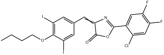 4-(4-butoxy-3,5-diiodobenzylidene)-2-(2-chloro-4,5-difluorophenyl)-1,3-oxazol-5(4H)-one 化学構造式