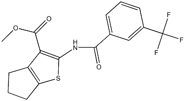 methyl 2-{[3-(trifluoromethyl)benzoyl]amino}-5,6-dihydro-4H-cyclopenta[b]thiophene-3-carboxylate Struktur