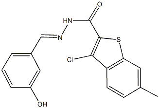 3-chloro-N'-(3-hydroxybenzylidene)-6-methyl-1-benzothiophene-2-carbohydrazide 化学構造式