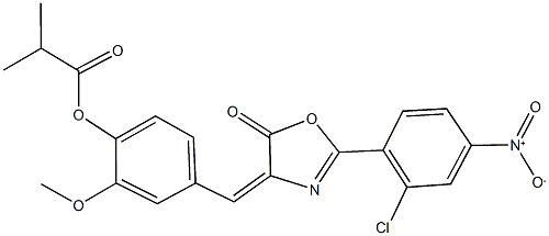 4-[(2-{2-chloro-4-nitrophenyl}-5-oxo-1,3-oxazol-4(5H)-ylidene)methyl]-2-methoxyphenyl 2-methylpropanoate 化学構造式