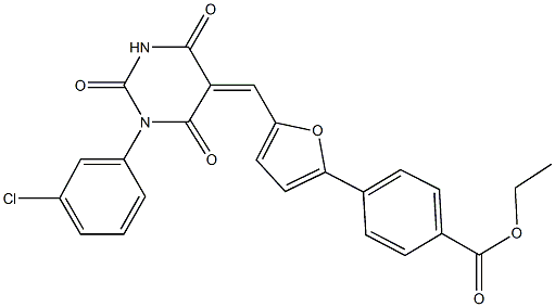 ethyl 4-{5-[(1-(3-chlorophenyl)-2,4,6-trioxotetrahydro-5(2H)-pyrimidinylidene)methyl]-2-furyl}benzoate Structure