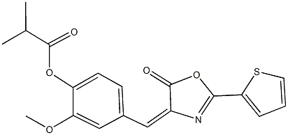 2-methoxy-4-[(5-oxo-2-(2-thienyl)-1,3-oxazol-4(5H)-ylidene)methyl]phenyl 2-methylpropanoate 化学構造式