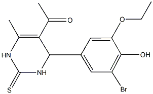 1-[4-(3-bromo-5-ethoxy-4-hydroxyphenyl)-6-methyl-2-thioxo-1,2,3,4-tetrahydropyrimidin-5-yl]ethanone 化学構造式