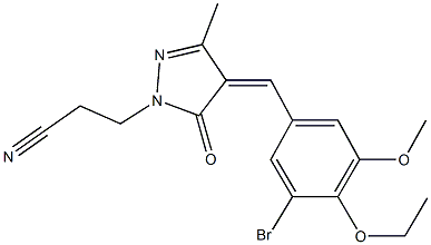 3-[4-(3-bromo-4-ethoxy-5-methoxybenzylidene)-3-methyl-5-oxo-4,5-dihydro-1H-pyrazol-1-yl]propanenitrile 化学構造式