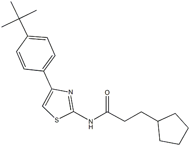 N-[4-(4-tert-butylphenyl)-1,3-thiazol-2-yl]-3-cyclopentylpropanamide,445288-68-6,结构式