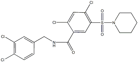 2,4-dichloro-N-(3,4-dichlorobenzyl)-5-(1-piperidinylsulfonyl)benzamide 化学構造式