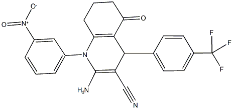 2-amino-1-{3-nitrophenyl}-5-oxo-4-[4-(trifluoromethyl)phenyl]-1,4,5,6,7,8-hexahydro-3-quinolinecarbonitrile 化学構造式