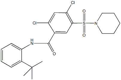 N-(2-tert-butylphenyl)-2,4-dichloro-5-(1-piperidinylsulfonyl)benzamide 结构式