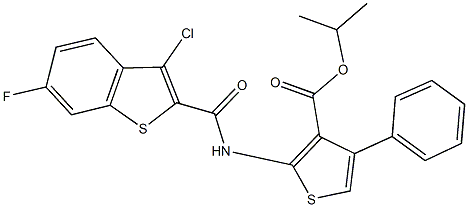 isopropyl 2-{[(3-chloro-6-fluoro-1-benzothien-2-yl)carbonyl]amino}-4-phenyl-3-thiophenecarboxylate Structure