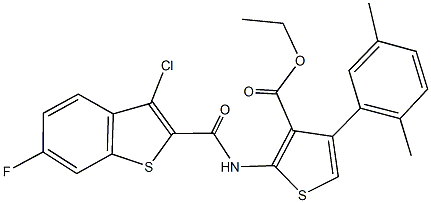 ethyl 2-{[(3-chloro-6-fluoro-1-benzothien-2-yl)carbonyl]amino}-4-(2,5-dimethylphenyl)-3-thiophenecarboxylate Struktur