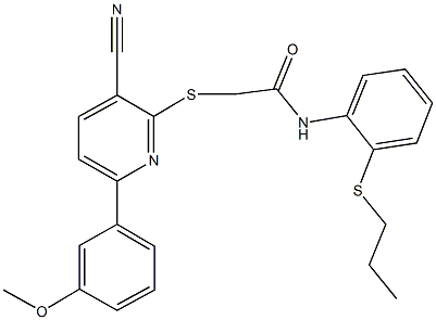 2-{[3-cyano-6-(3-methoxyphenyl)-2-pyridinyl]sulfanyl}-N-[2-(propylsulfanyl)phenyl]acetamide|