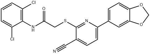 2-{[6-(1,3-benzodioxol-5-yl)-3-cyano-2-pyridinyl]sulfanyl}-N-(2,6-dichlorophenyl)acetamide 结构式