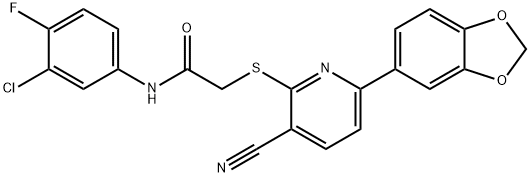 2-{[6-(1,3-benzodioxol-5-yl)-3-cyano-2-pyridinyl]sulfanyl}-N-(3-chloro-4-fluorophenyl)acetamide Structure