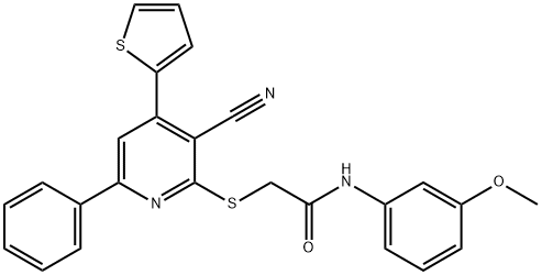 2-{[3-cyano-6-phenyl-4-(2-thienyl)-2-pyridinyl]sulfanyl}-N-(3-methoxyphenyl)acetamide Structure