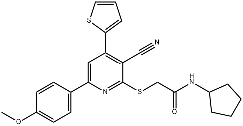 2-{[3-cyano-6-(4-methoxyphenyl)-4-(2-thienyl)-2-pyridinyl]sulfanyl}-N-cyclopentylacetamide 化学構造式