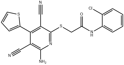 2-{[6-amino-3,5-dicyano-4-(2-thienyl)-2-pyridinyl]sulfanyl}-N-(2-chlorophenyl)acetamide Struktur