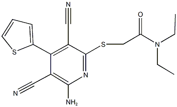 2-{[6-amino-3,5-dicyano-4-(2-thienyl)-2-pyridinyl]sulfanyl}-N,N-diethylacetamide Struktur