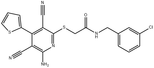 2-{[6-amino-3,5-dicyano-4-(2-thienyl)-2-pyridinyl]sulfanyl}-N-(3-chlorobenzyl)acetamide Structure