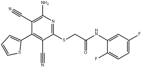 2-{[6-amino-3,5-dicyano-4-(2-thienyl)-2-pyridinyl]sulfanyl}-N-(2,5-difluorophenyl)acetamide Struktur