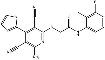 2-{[6-amino-3,5-dicyano-4-(2-thienyl)-2-pyridinyl]sulfanyl}-N-(3-fluoro-2-methylphenyl)acetamide 结构式