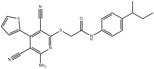 2-{[6-amino-3,5-dicyano-4-(2-thienyl)-2-pyridinyl]sulfanyl}-N-(4-sec-butylphenyl)acetamide Struktur