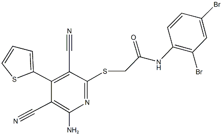 2-{[6-amino-3,5-dicyano-4-(2-thienyl)-2-pyridinyl]sulfanyl}-N-(2,4-dibromophenyl)acetamide Structure