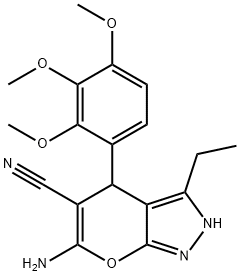 6-amino-3-ethyl-4-[2,3,4-tris(methyloxy)phenyl]-2,4-dihydropyrano[2,3-c]pyrazole-5-carbonitrile Structure