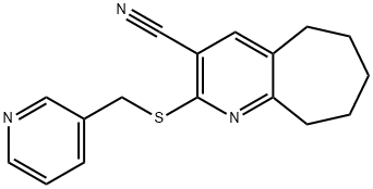 2-[(3-pyridinylmethyl)sulfanyl]-6,7,8,9-tetrahydro-5H-cyclohepta[b]pyridine-3-carbonitrile Struktur