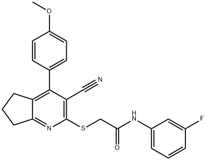 2-{[3-cyano-4-(4-methoxyphenyl)-6,7-dihydro-5H-cyclopenta[b]pyridin-2-yl]sulfanyl}-N-(3-fluorophenyl)acetamide 结构式