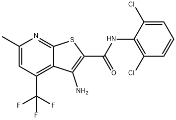 3-amino-N-(2,6-dichlorophenyl)-6-methyl-4-(trifluoromethyl)thieno[2,3-b]pyridine-2-carboxamide 结构式