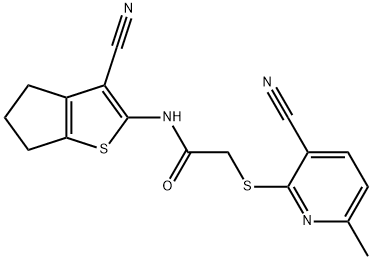 N-(3-cyano-5,6-dihydro-4H-cyclopenta[b]thien-2-yl)-2-[(3-cyano-6-methyl-2-pyridinyl)sulfanyl]acetamide Structure