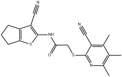 N-(3-cyano-5,6-dihydro-4H-cyclopenta[b]thien-2-yl)-2-[(3-cyano-4,5,6-trimethyl-2-pyridinyl)sulfanyl]acetamide,445382-99-0,结构式