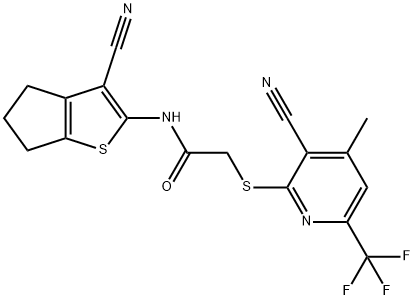 N-(3-cyano-5,6-dihydro-4H-cyclopenta[b]thien-2-yl)-2-{[3-cyano-4-methyl-6-(trifluoromethyl)-2-pyridinyl]sulfanyl}acetamide,445383-19-7,结构式