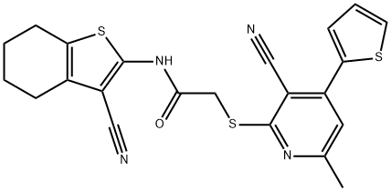 2-{[3-cyano-6-methyl-4-(2-thienyl)-2-pyridinyl]sulfanyl}-N-(3-cyano-4,5,6,7-tetrahydro-1-benzothien-2-yl)acetamide,445383-28-8,结构式